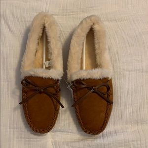J.Crew suede faux-shearling moccasin slippers